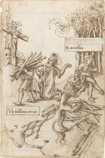 老人木材风景画装饰画手绘插画