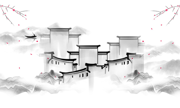 徽派建筑背景墙psd模版下载
