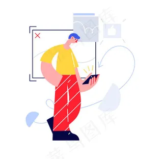 扁平风简笔画抽象电子商务人物插画
