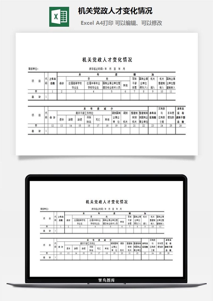 机关党政人才变化情况excel模板