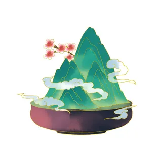 时尚微景观山水装饰庭院祥云中式国潮风插图插画元素素材设计模板