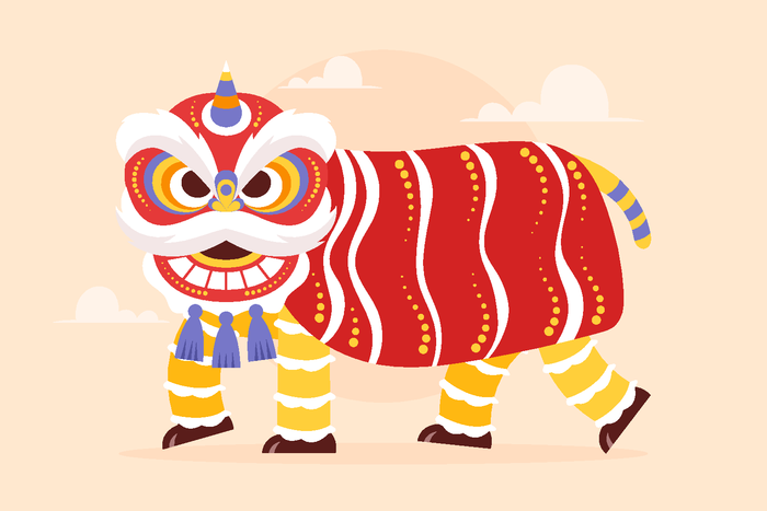 新年虎年舞狮插画 