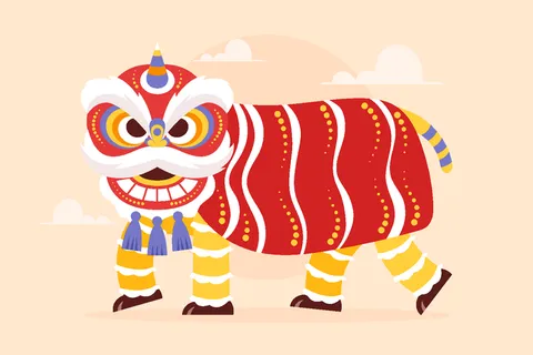新年虎年舞狮插画 