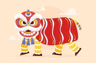 新年虎年舞狮插画 