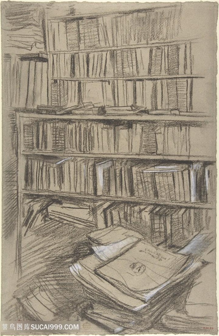 德加手绘书柜插画