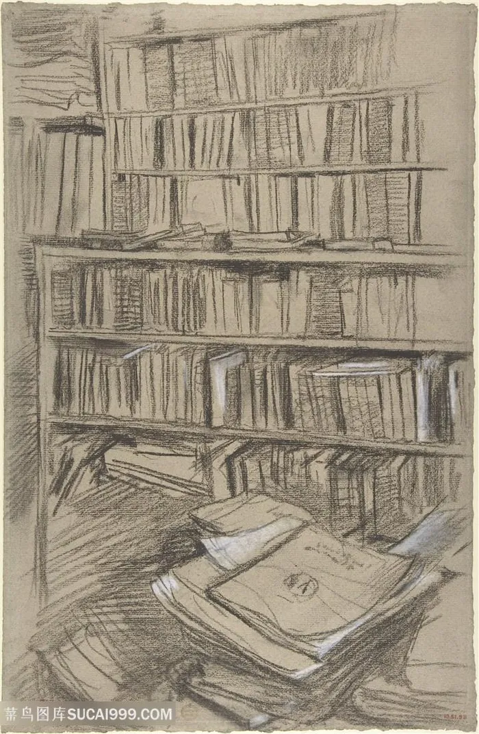 德加手绘书柜插画