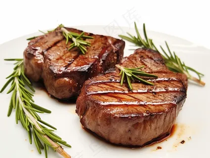 牛排铁板装盘美食摄影图