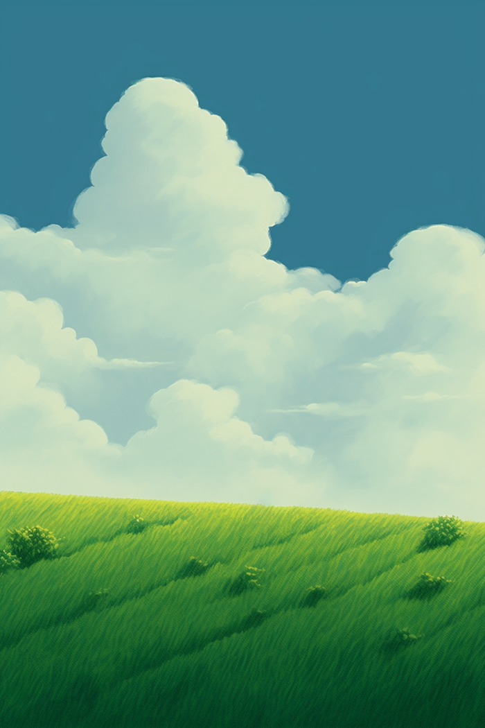  卡通插画蓝天白云草原背景(2688x4032)