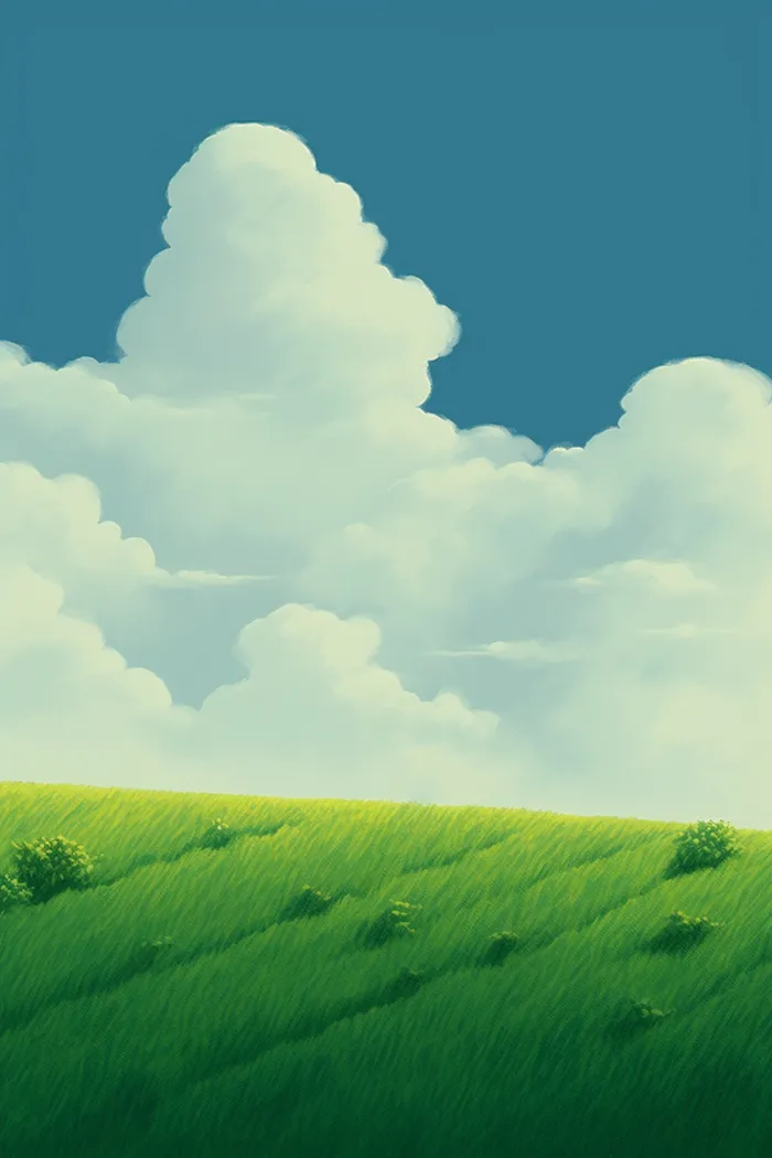  卡通插画蓝天白云草原背景(2688x4032)