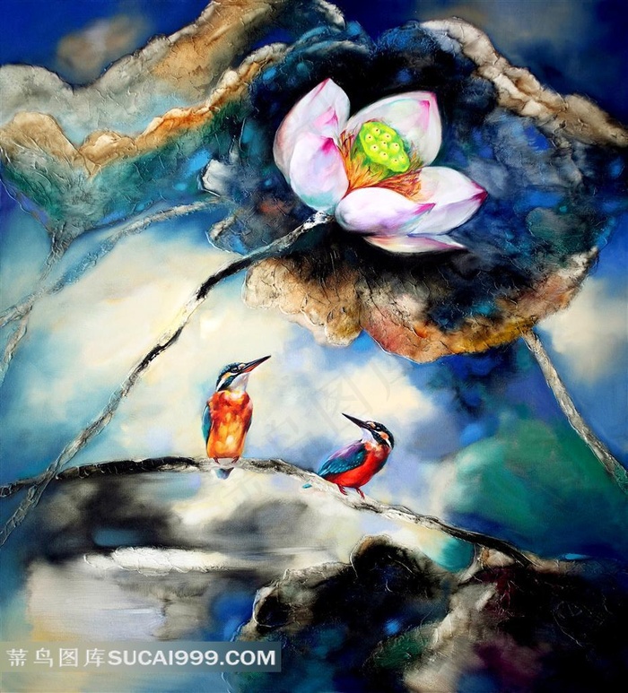 荷池情韵油画艺术素材