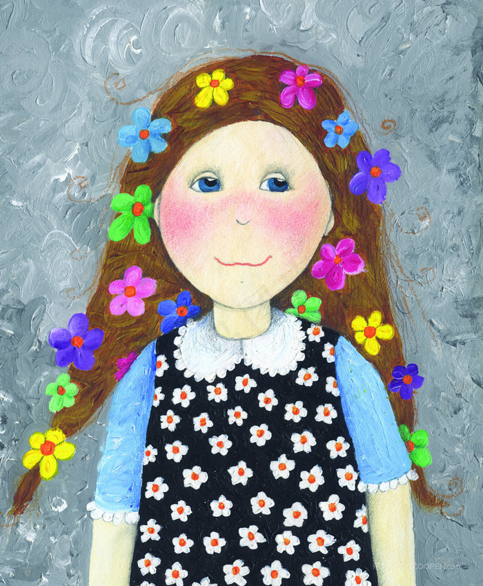 花朵女孩油画