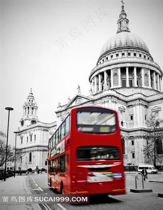 美丽的英国街道上红色双层巴士图片