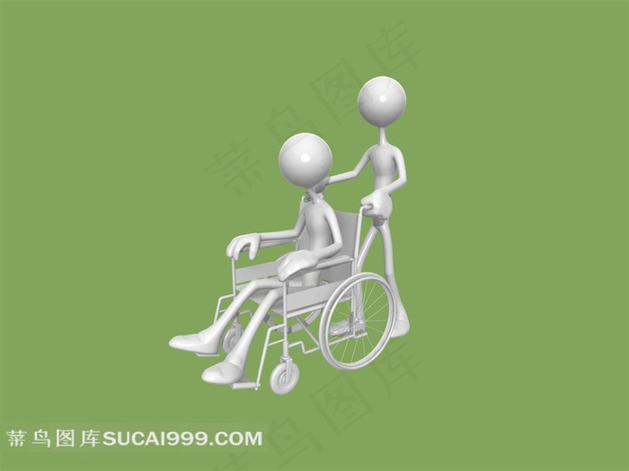 3D小人推轮椅高清素材