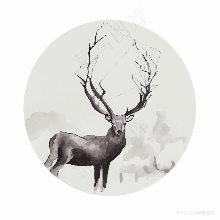 简约水彩麋鹿艺术插画