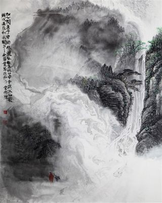 瀑布仿古山水画