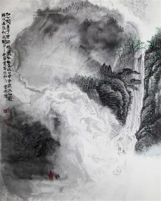 瀑布仿古山水画