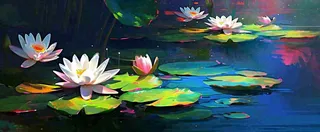 夏季池塘荷花荷叶盛开油画，小暑大暑夏至