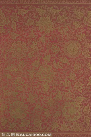 红棕色背景土黄色花绘中式传统纹样集锦中国风图片