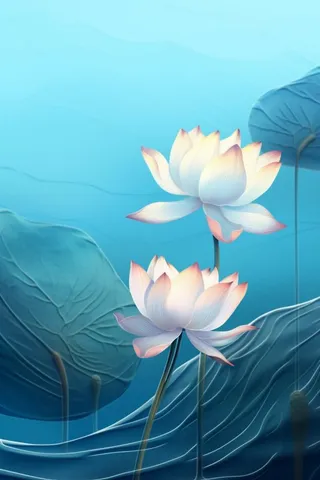 简约大气荷花荷叶蓝色清新背景