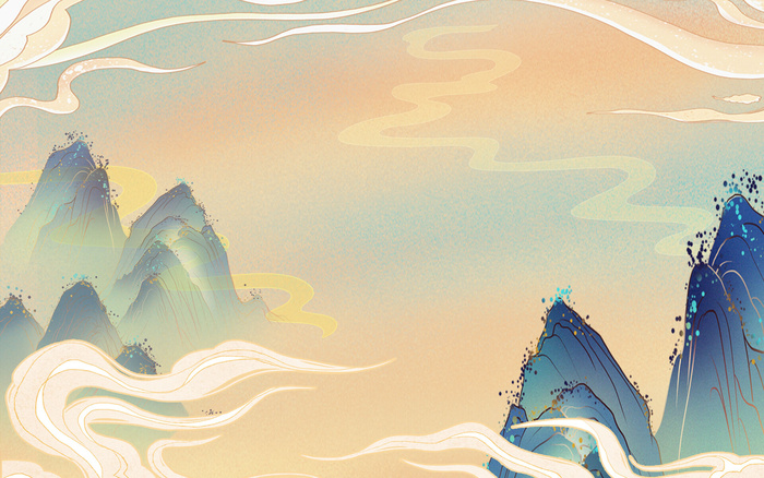 中国风国潮风山水祥云插画图案首页装修海报背景PSD设计模板素材