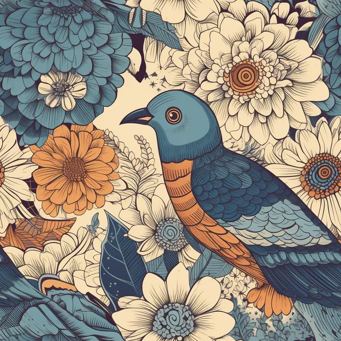花鸟图，插画风格，无缝贴图，素材