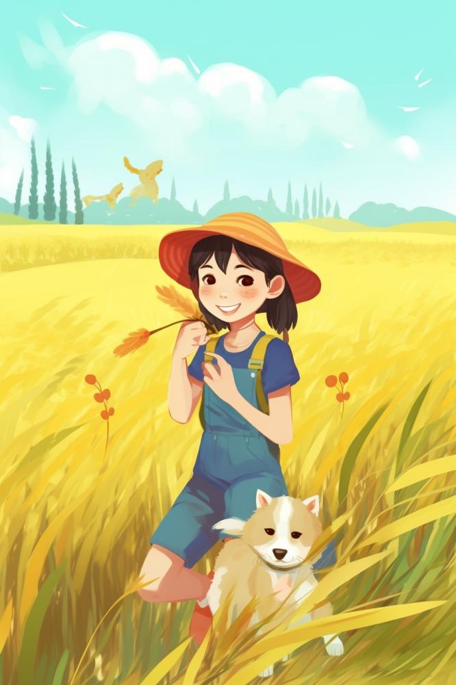 田园简约女孩插画背景(896x1344)
