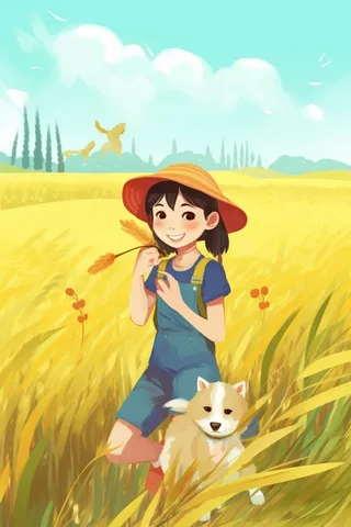 田园简约女孩插画背景