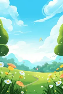 晴天草地蔚蓝天空背景图