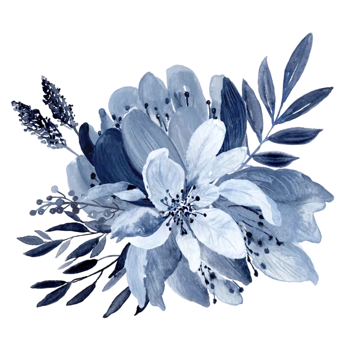 海军蓝金线水彩花卉素材