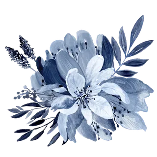 海军蓝金线水彩花卉素材