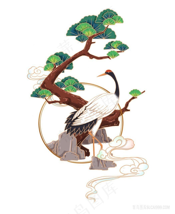 国风松鹤延年组合元素