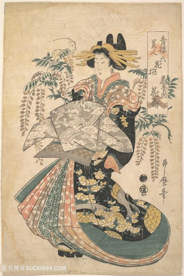 喜多川歌磨手绘日系美女装饰画