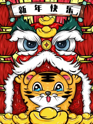 虎年中国风萌虎插画