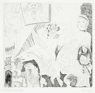 毕加索素描室内美女艺术挂画 毕加索素描室内美女艺术挂画