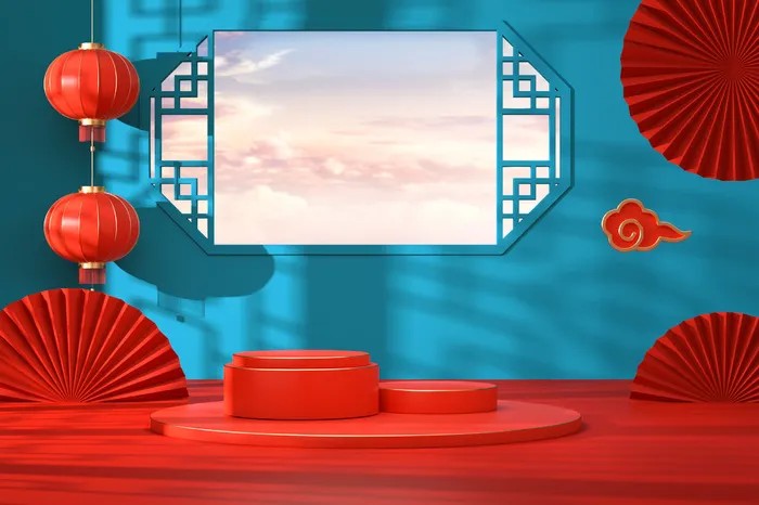 中国风古典喜庆C4D背景图3D国潮场景促销活动海报PSD设计素材模板psd模版下载