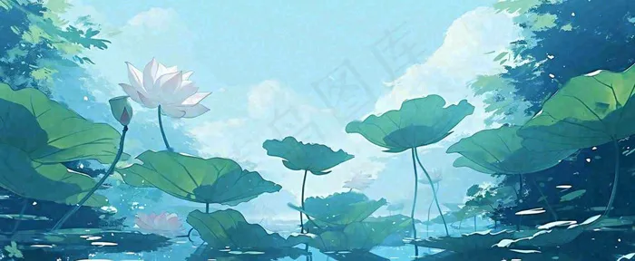 夏天湖面落叶荷花荷叶水面仰视，夏至小暑大暑(1712x704)