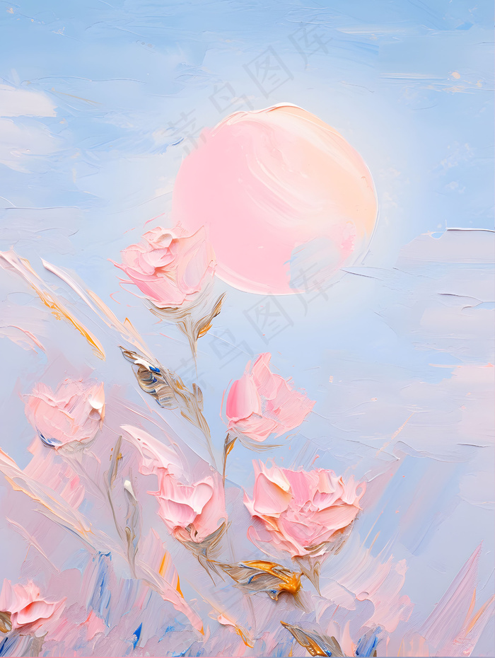 粉色花感色彩插画背景
