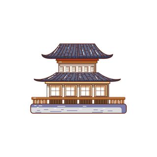 复古中国风国潮古建筑插画手绘高楼古塔AI素材亭子png免抠图