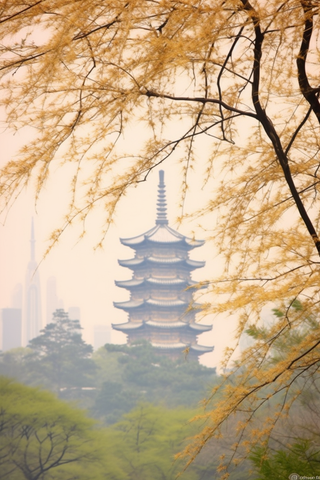 秋季风光下的宝塔摄影图