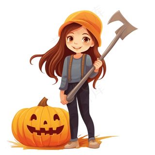 万圣节女孩南瓜灯搞怪插画免抠
