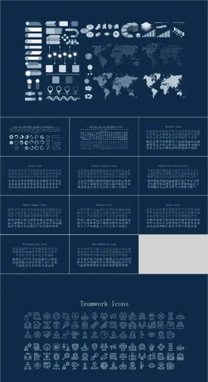 扁平化图形各类图标流程图预览图