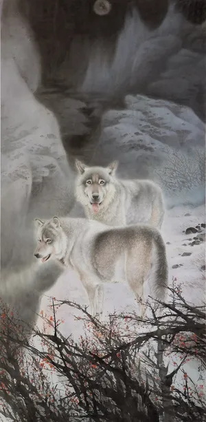 狼犬走兽图工笔画 狼犬走兽图工笔画