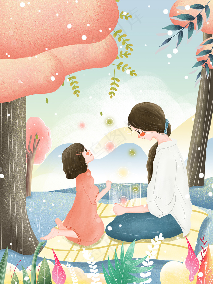 卡通手绘母亲节插画漫画素材