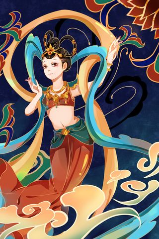 复古中国风国潮神话人物敦煌插画仙女手绘海报背景PSD设计素材