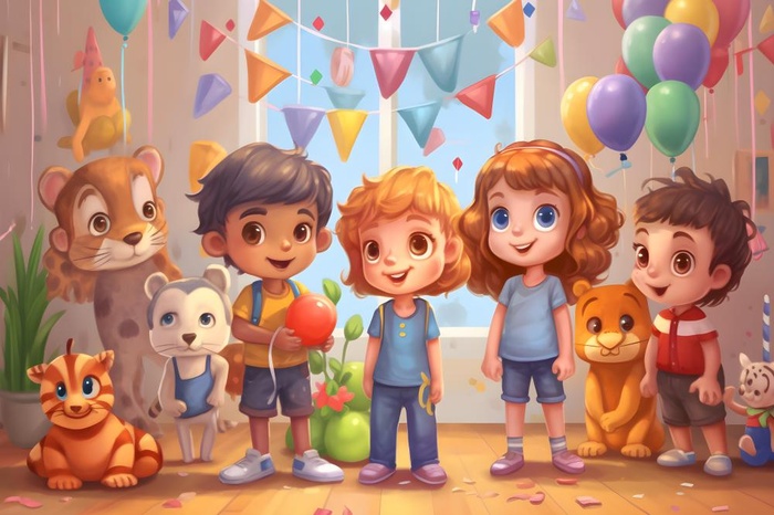 儿童孩子玩耍气球乐园聚会插画海报素材背景