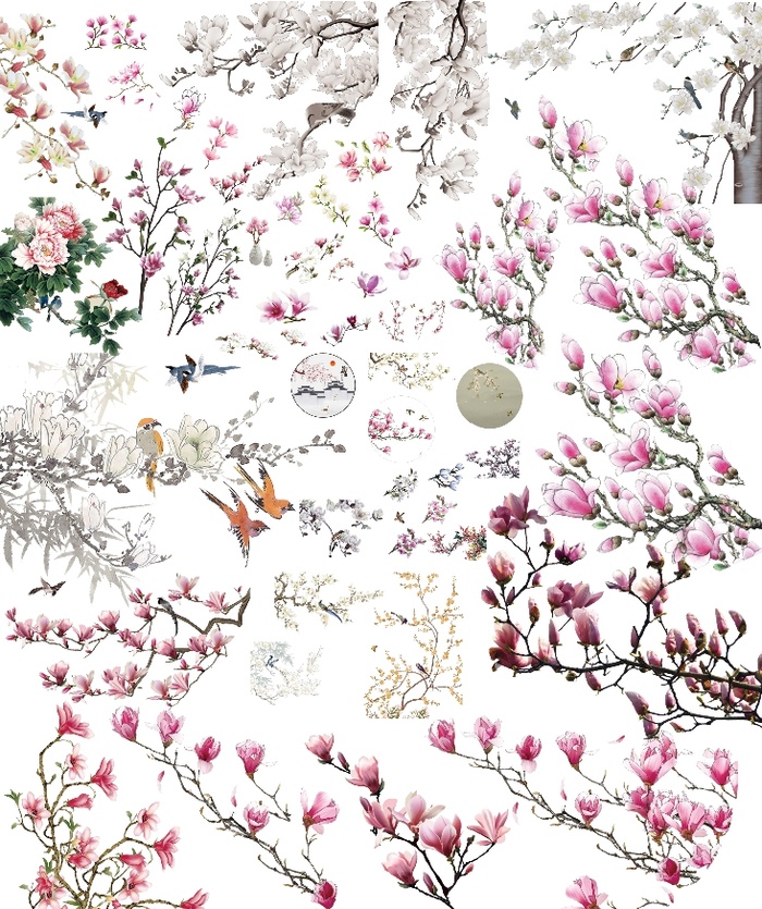 中国风玉兰水墨山水