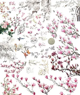 中国风玉兰水墨山水