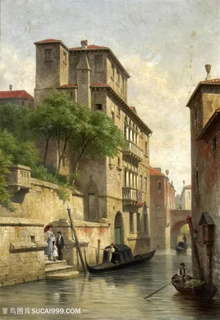 水城建筑风景油画图片