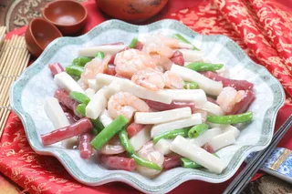 腊肠鲜虾炒年糕 (2)