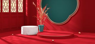 中国风国潮电商促销首页海报C4D背景图3D场景立体设计PSD素材模板